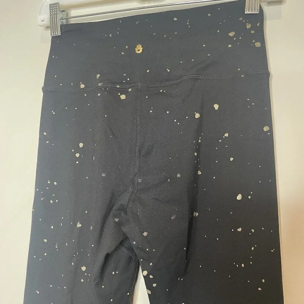 Spiritual Gangster Foil Print Black Gold Paint Splatter Essential Leggings Small - Picture 5 of 9